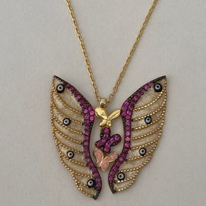 😇🦋Angel wing butterfly evil eye silver necklace